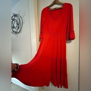Boden long tiered ruffle dress size 2. tomato red, tomato girl, playful summer